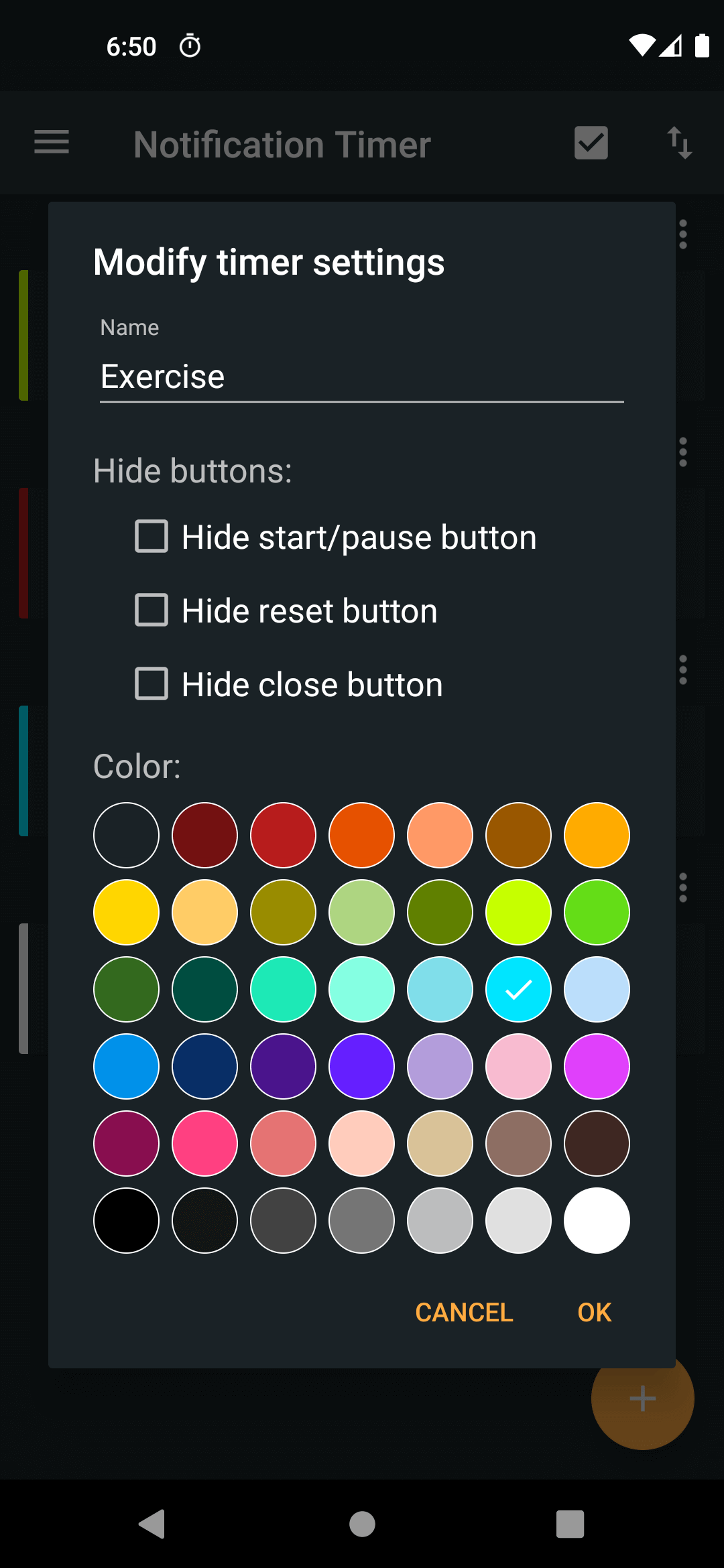 Notification Timer customization screenshot